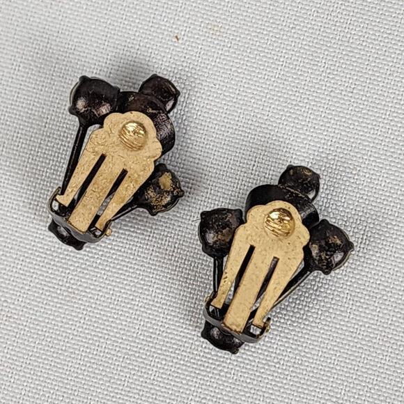 Vintage Bronze Tone AB Crystal Brooch & Clip On Earring Set - Picture 8 of 10